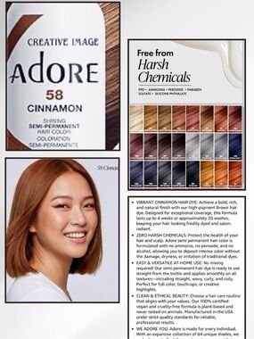 NWT SEALED Adore Semi Permanent Hair Color 058 Cinnamon Vegan & Cruelty-Free